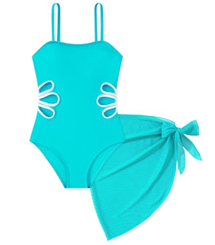 Image of Girls One Piece Swimsuit Bathing Suit with Cover Up Size 7-16