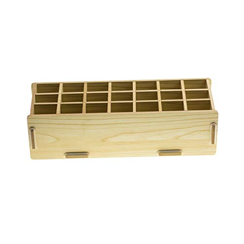 Chris.W Wooden 21-Compartment Artist's Pencils Pens Holder Wood Desktop School Office Supply Caddy Organizer(Beige) - Thumbnail 5