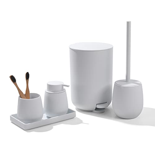 GAHEFY White Bathroom Accessories Set with Small Trash Can 3