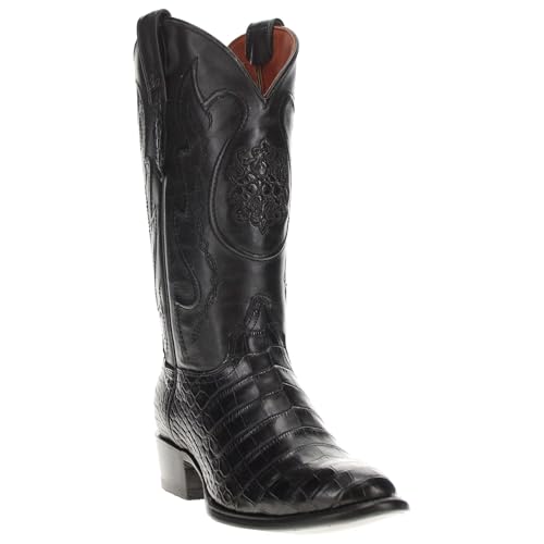 Image of Vaccari Men's Travis Genuine Black Alligator Belly Leather Round Toe Western Cowboy Boots - 8 EE