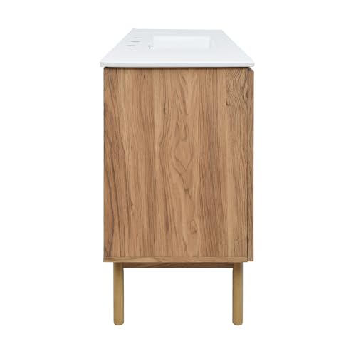 Image of Classe 48 in. Brown Oak Bathroom Vanity with White, 3-Hole Ceramic Sink Top