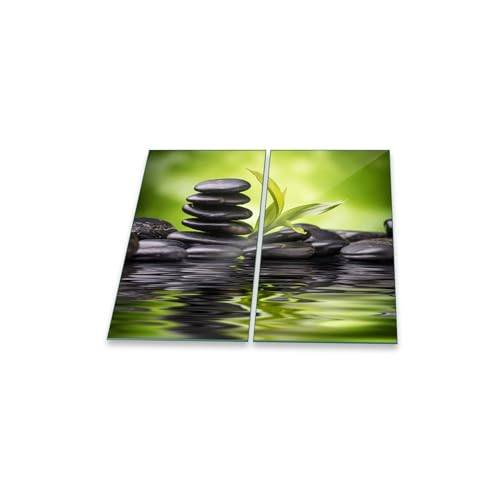 Herdabdeckplatte Abdeckung Ceranfeld Abdeckplatte Schneidebrett 2-Teilig 60x52 Bambus Grün Spritzschutz Glasplatte Ceranfeldabdeckung Schutz Herdschutz Sicherheitsglas Glasschneidebrett 2x30x52