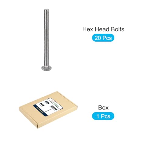 Image of METALLIXITY Hex Head Bolts (1 /4-20 x 4) 20Pcs, 304 Stainless Steel 18-8, Fully Threaded, External Hex Drive, Plain Finish, Hex Head Screw Bolt, Silver