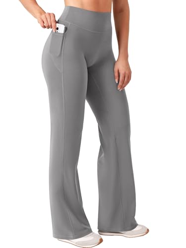 Image of YEOREO Ease Workout Leggings with Pockets for Women No Front Seam Straight Leggings High Waist Wide Leg Yoga Pants 29 inch / 31.5 inch