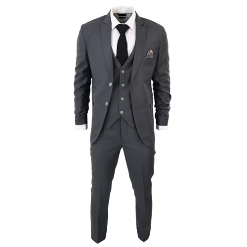 Men's Classic Charcoal Grey Suit 3 Piece Tailored Fit Vintage