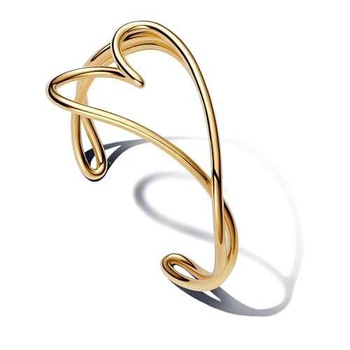 PANDORA Essence Organisch Geformtes Herz Armreif aus Sterling Silber mit vergoldeter Metalllegierung, Größe: 17cm, 56380...