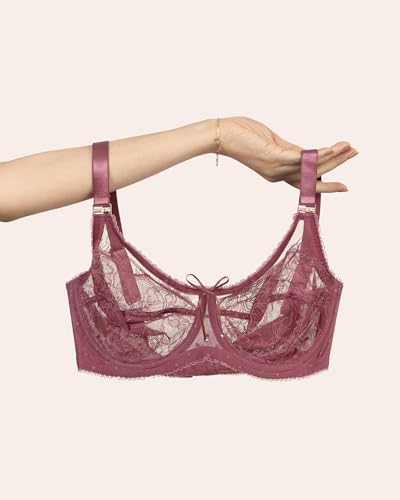 Image of Smart & Sexy Women's Full Coverage Unlined Underwire Bra, Lace & Mesh See Through Bra, Plus Size Lingerie Inspired Retro Bra