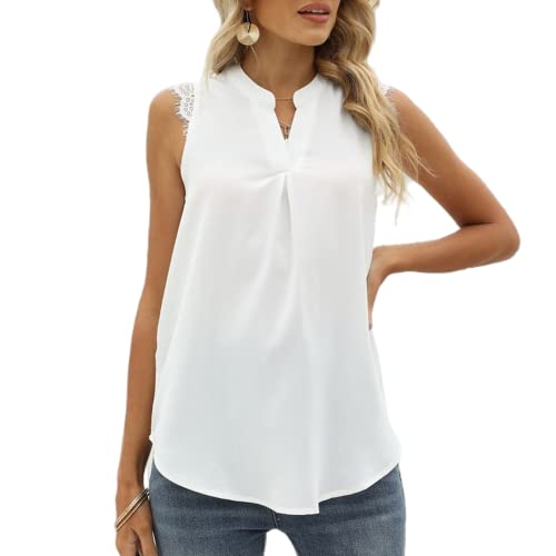 Débardeur en dentelle blanc pour femme col en V taille L