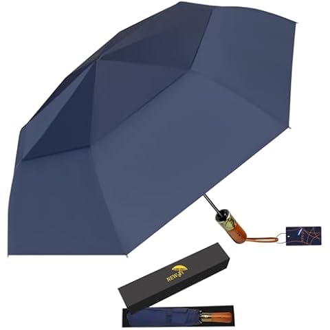 NEW-Vi 54 Inch Large Compact Golf Umbrella - UPF 50+ UV black coating- Oversize Double Canopy Vented Windproof Waterproof Umbrella Automatic Open Close fold Heavy Duty Umbrella for Rain（blue） Cover