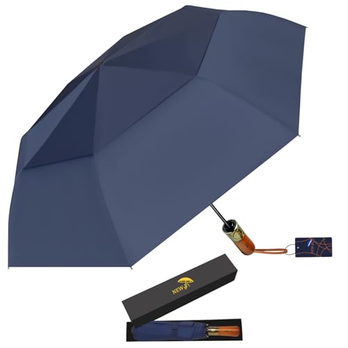 NEW-Vi 54 Inch Large Compact Golf Umbrella - UPF 50+ UV black coating- Oversize Double Canopy Vented Windproof Waterproof Umbrella Automatic Open Close fold Heavy Duty Umbrella for Rain（blue）