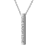 Jude Jewelers Stainless Steel Vertical Long Bar Inspiration Encouragement Mantra Collar Charm Pendant Satement Necklace (Live Love Laugh)