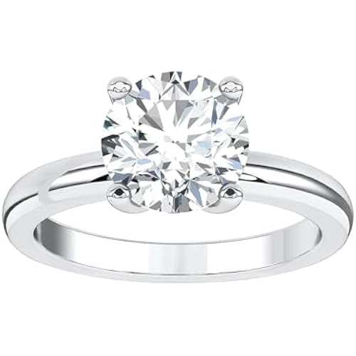 1/2 Carat - 5 Carat Lab Grown Diamond Solitaire Ring | 14K White Gold Engagement Anniversary Wedding Band Ring for Women | E-F Color and VS1 Clarity
