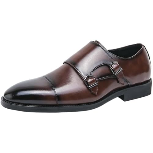 Men’s Waterproof Leather Dress Shoes Double Monk Strap Slip-On Formal Anti-Slip Plain Toe Party Shoe