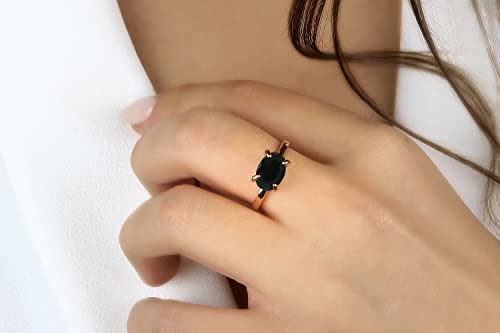 Anemone Unique Oval Rings For Women - Oval Black Onyx In 14K Rose Gold - Gold Stacking Rings, Birthstone Jewelry Rings, Gift For Women, Teen Girls - Choose Your Size And Material - Customized #TOP1