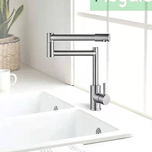Robinet de cuisine avec bras pivotant double articulation extensible pliable