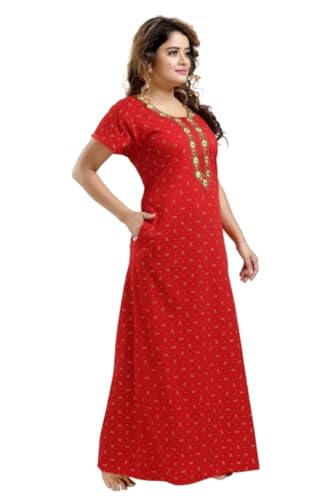 Image of Onekbhalo Women's- Full Sleeves-Feeding- Nursing- Maternity Nighty /Maxi /Gown /Nightdress /Nightwear- Hosiery Cotton Fabric- Floral Print- Embroidery with Zip