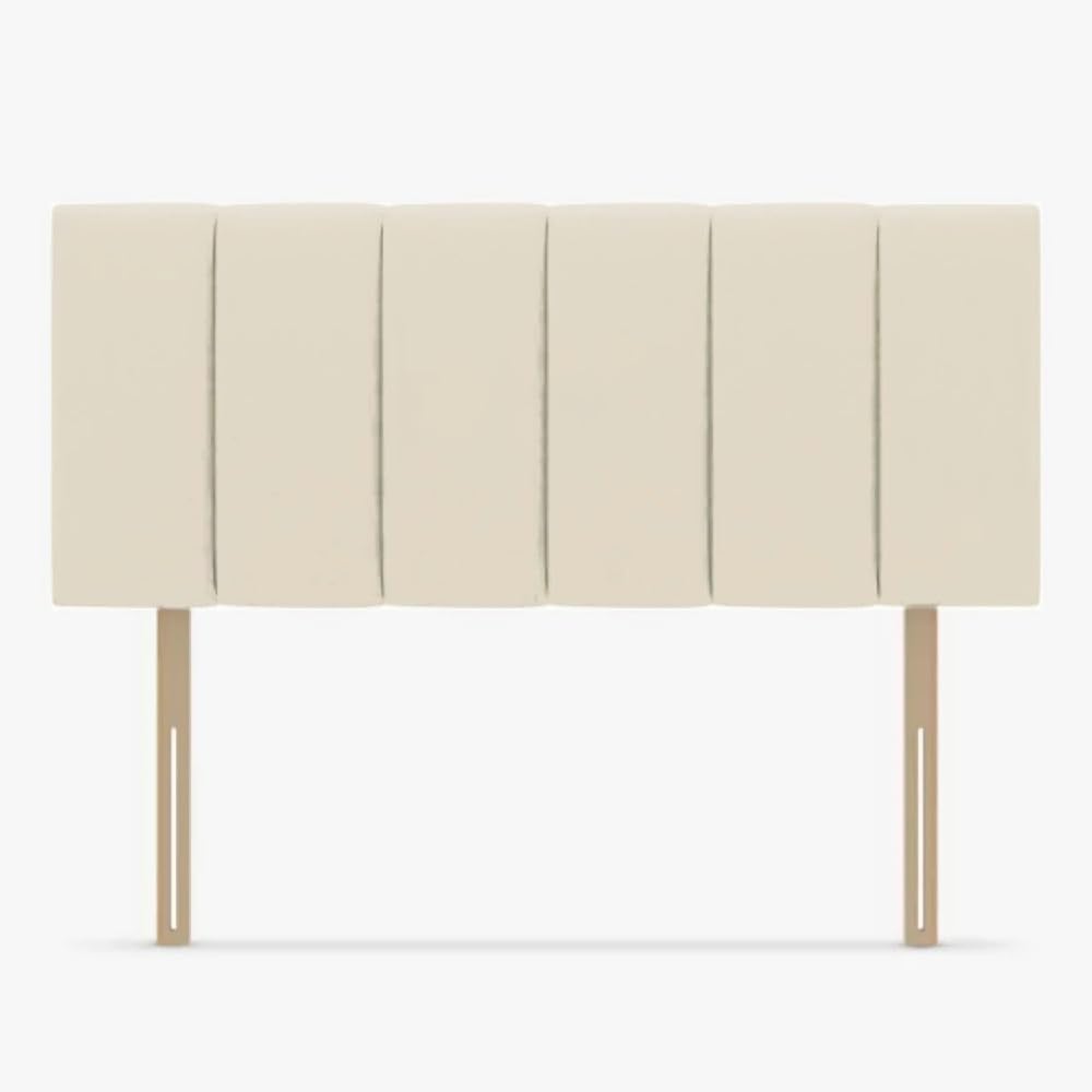 Bedding Home Striped Small Double Headboard For Divan Beds | Premium Adjustable Height Velvet Bedroom Bedhead | Luxury Lined Plush 4ft Head Boards for Beds (4Ft Small Double - Cream)