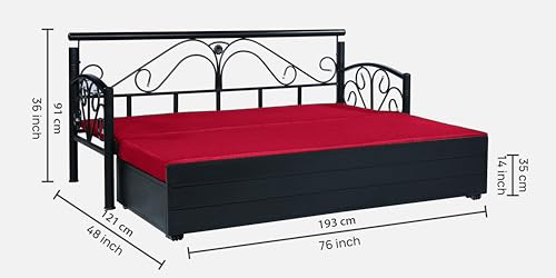 Image of 3 Seater Metal Sofa Cum Bed with Hydraulic Storage | Sofa Set for Living Room, Bedroom, Guest Room| Single Size Convertible Sofa Bed | Comfortable Seating Sofa Red & Black