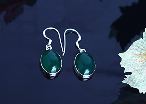Boucles d'oreilles onyx vert et argent 925 cabochon de 30 mm