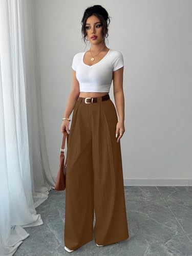 Image of Aahwan Solid High Waist Straight Korean Loose Pleated Wide Leg Trouser for Women's & Girl's