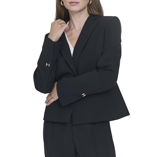 H HALSTON Women's One Button Short Office Workwear Blazer