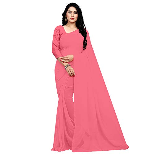Image of StyleScope Women's Plain Georgette Saree With Georgette Plain Matching Unstitched Blouse Piece (Plainn)