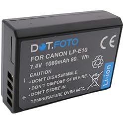 Bateria Canon 1300D Dot.Foto LP-E10 Premium 7.4v / 1080mAh Batería Recargable para Canon EOS 1100D, 1200D, 1300D, 2000D, 4000D