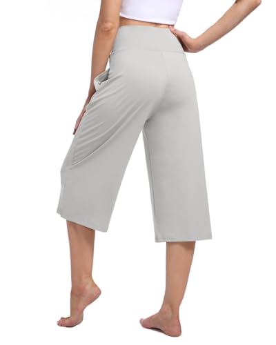 Image of Kivdol 3 Pack Womens Wide Leg Yoga Capris Crossover High Waist Casual Capri Pants Loose Soft Pajama Pockets Sweatpants