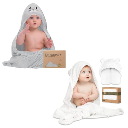 Image of KeaBabies Hooded Baby Towel for Newborn - Large Baby Bath Towels with Hood for Boys, Girls, Toddler, Extra Absorbent & Soft Newborn Bath Essentials