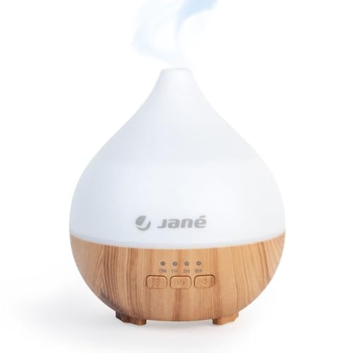 Jané Humidificador Bebés, Ultra silencioso, Capacidad 140 ml, 7 Colores led, Apto para Esencias, Temporizador, Madera