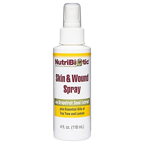 NutriBiotic Skin & Wound Spray with GSE, 4 Fl Oz | Grapefruit Seed Extract Plus Tea Tree & Lemon Essential Oils | Helps Support Healthy Skin Tissue & Flush Irritants from Minor Wounds | Non-Medicated