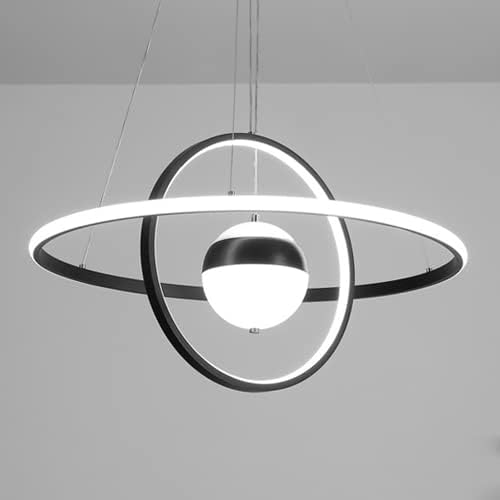 Mjsdjof Zwarte eettafel hangende hanglamp, moderne kroonluchter ronde LED dimbare 45W lineaire kroonluchter acryl hanglamp keukeneiland met op afstand hangend licht