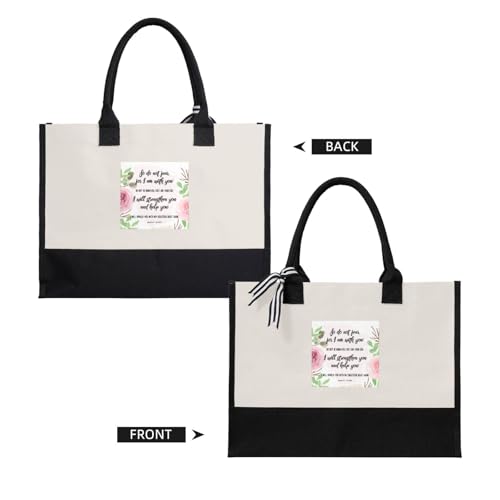 Isaiah 41：10 Durable Cotton Blend Canvas Tote Bag, Spacious Reusable Gift Bag for Travel, Beach & Shopping2