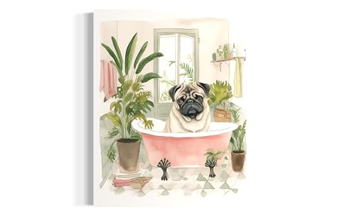 Image of Pug in Bathtub Black Framed Wall Art Poster Print, Animal Bathtub Restroom Wall Art Painting for Bathroom Decor Gallery Gallery 30 (Pug in Bathtub, 20 inch L x 16 inch W, Black Frame)