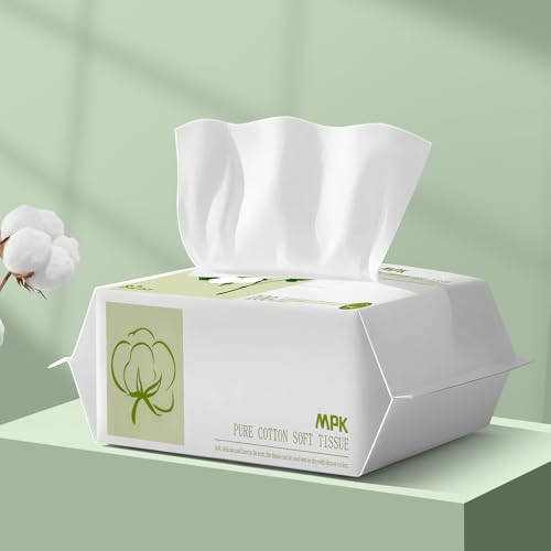 Image of MPK Disposable Face Towel - 100% Cotton Tissues, Unscented Facial Wash Cloth for Sensitive Skin, Super Soft & Thick Facial Towels, Makeup Remover Dry Wipes, 492 Count, 7.8 inches * 7.87 inches