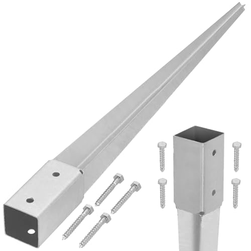 KOTARBAU Ground Anchor - Post Spike - Galvanised Steel - 60 cm (23.62 in) - Silver - Ground Anchors Heavy Duty - 46 × 46 mm (1.81 × 1.81 in) - Post Brackets - Weather Resistant
