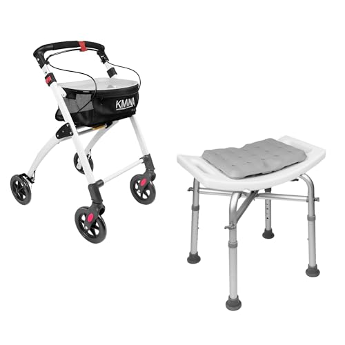 KMINA - Narrow Rollators for Seniors with Balance Problems and Heavy Duty Shower Stool Padded
