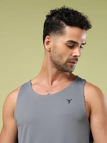 Image of TECHNOSPORT Men's Solid Slim Fit Scoop Neck Sports Innerwear Vest with TECHNOCOOL+ Quick Dry Anti Odour Anti Microbial 2 Way Stretch Soft & Smooth Activewear