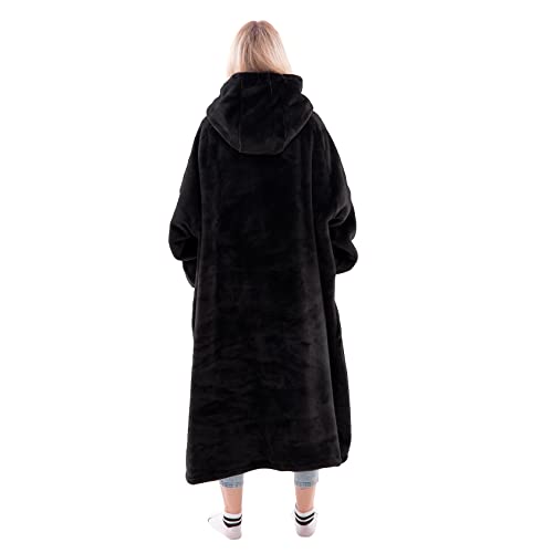 Image of Waitu Wearable Blanket Sweatshirt Gifts for Women and Men, Warm and Cozy Giant Blanket Hoodie, Thick Flannel Blanket with Sleeves and Giant Pocket - Black