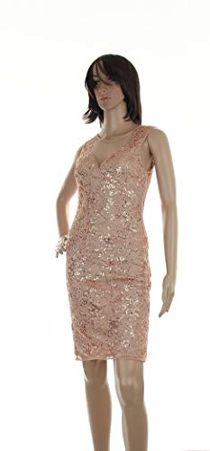 MOLLY BRACKEN - Abito Aderente con Paillettes, Schiena in Tulle Rose Gold S