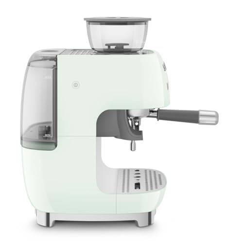 Image of Smeg Coffee Machine with Grinder, Original Italian Brand, Patented Smeg Pastel Green Color, Live the Barista Exeprience, Professional Steam Wand for Creamy Milk Coffee, Pressure Monitor, EGF03PGEU