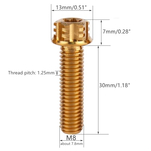 Image of 4Pcs Titanium Bolt Flange Torx Head M8 M10 x 20 25 30mm Screw Bolt for Motorcycle Car Modifications (Gold, M8x30mm)