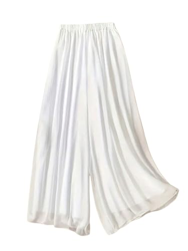 Women's Wide Leg Elastic Waist Flowy Pants Loose Casual Sheer Palazzo Trousers