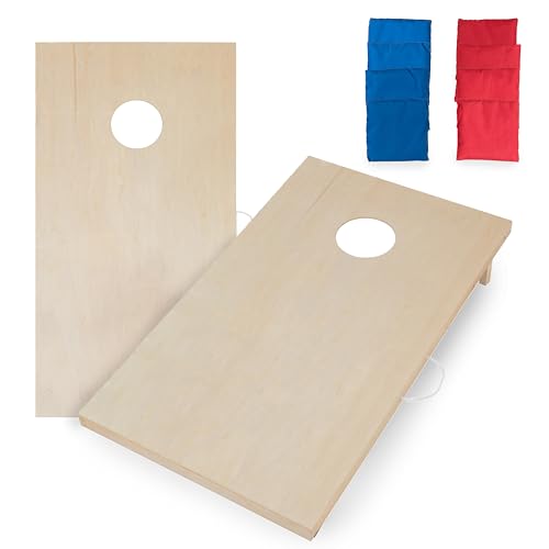 Triumph Sports 2x4 and 2x3 Solid Wood Premium Cornhole Sets - Birch Veneer Plywood - Solid Wood Rear Legs - Interior Bag Storage - 8 Bags Included.