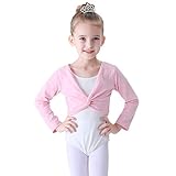 Soudittur Ballet Wrap Top Cotton Long Sleeve Dance Cardigan Shrug for Girls Black Pink White 3-13 Years (X-Small, Pink)