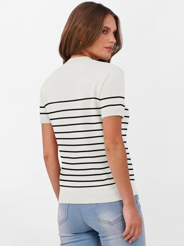 Image of ANRABESS Womens Short Sleeve Sweaters Wool Blend Crew Neck Sweater Shirts Business Casual Work Tops 2026 Summer Outfits