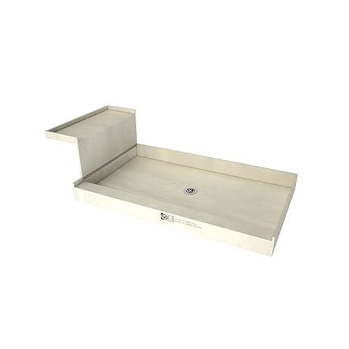 Tile Redi P3648C-RB36-KIT Shower Pan and Bench with Center Drain- Single Curb Shower Base, Bench, 2
