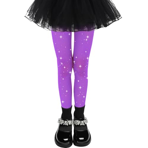 Image of Girls Sparkle Fishnet Tights Glitter Tights for Kids Toddler Rhinestone Stockings Halloween Star Pantyhose