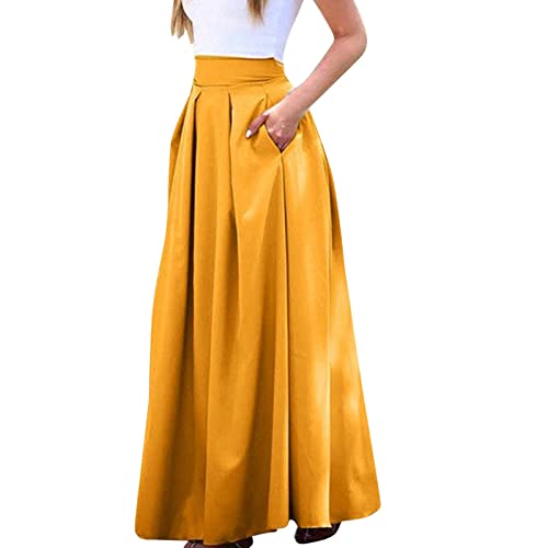 Jupe plissée taille haute femme avec grande poche unie pour tenue de bureau