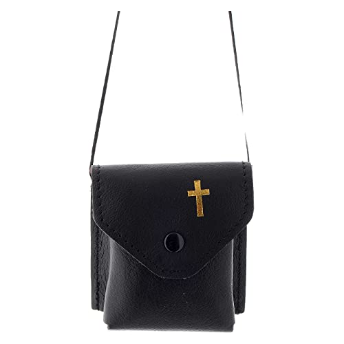 Holyart Pyx holder case in real leather, 6x6.5 cm, black